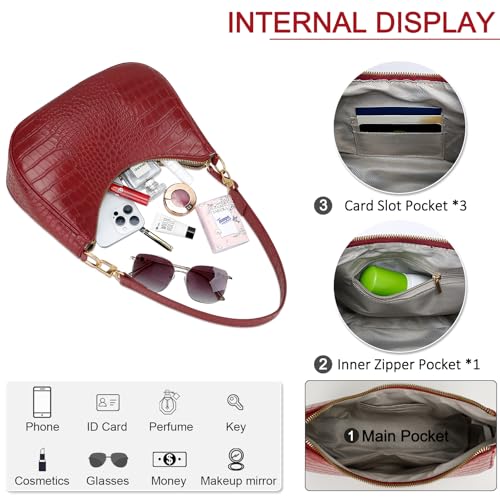 KKXIU Shoulder Bag for Women Cute Hobo Purses and Handbags Retro Clutch Underarm Purse | Cute - color: Ered