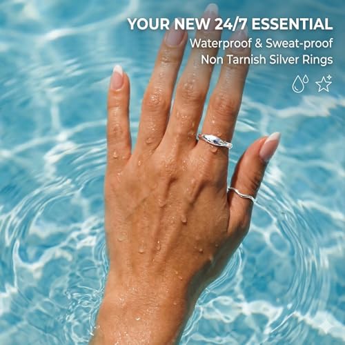 Gold Rings for Women Men Non Tarnish, Waterproof Chunky 14K Gold Plated Dainty Stackable Rings Trendy Statement Pinky Thumb Rings Engagement Eternity Wedding Band Ring Stacking Gold Jewelry Size 3 4 5 6 7 8 9 10 11 - color: Silver, size: 10