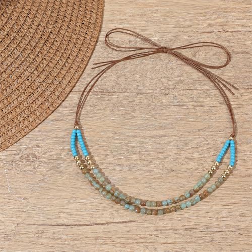 Adjustable Cowboy Hat Band for Women Men, Turquoise Cowboy Beaded Bands, Cowgirl Rope Belt for Panama Fedora - color: Green B