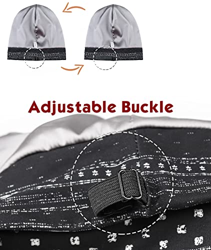 Adjustable Satin Lined Sleep Cap for Dreadlocks Curly Hair Large Head-Stay On Overnight - color: Dark Black