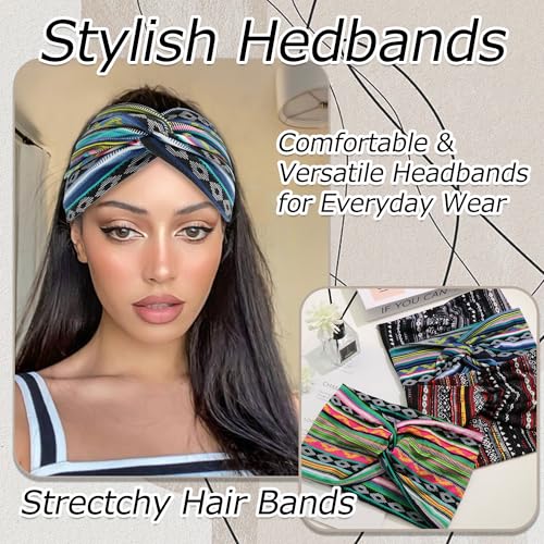 4 Pack Wide Headbands for Women Boho Turban Headbands Elastic Non Slip Hair Bands Yoga Striped Headwraps Hair Bandana Accessories - color: Multicolor-4
