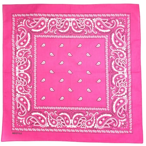 MDSTYLE 100% Cotton Bandana for Men & Women 22" x 22" Paisley Pattern Handkerchief Headband Scarf - color: Hot Pink - 3 Pack