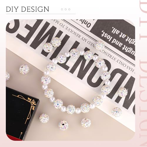 100 pcs 10mm Rhinestone Beads for Jewelry Making, Crystal AB Shiny Round Shamballa Disco Beads Bulk, Sparkle Crystal Clay Christmas for Bracelet Baseball Necklace Earring Crafting and DIY - color: Crystal AB, size: 10mm/100pcs