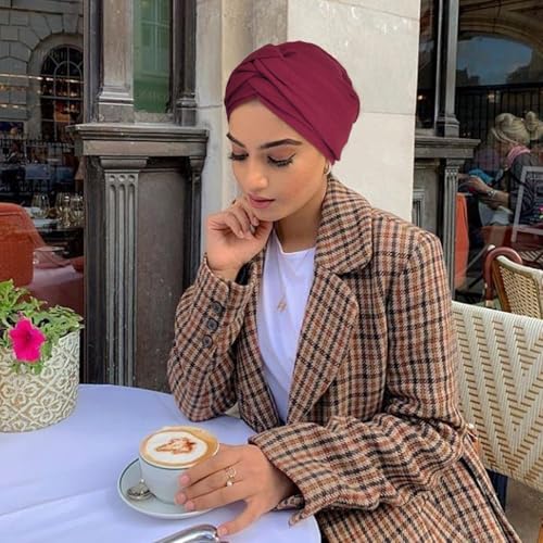 AQOKKA African Turban for Women Knotted Hair Wraps for Turban Head Scarf for Black Women Hair Cancer Chemo Headwear Cap - color: Twisted Braid: 1 Pack Burgundy