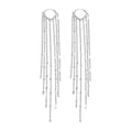 Robaice Gold Long Prom Earrings for Women, 14K Gold Plated Pearl Dangle Drop and Chain Tassel Threader Earrings Dangling，Rhinestone Zirconia Hypoallergenic Bride Party Prom Gold jewelry，Women Gifts - style: B-dangle tassel chains, silver