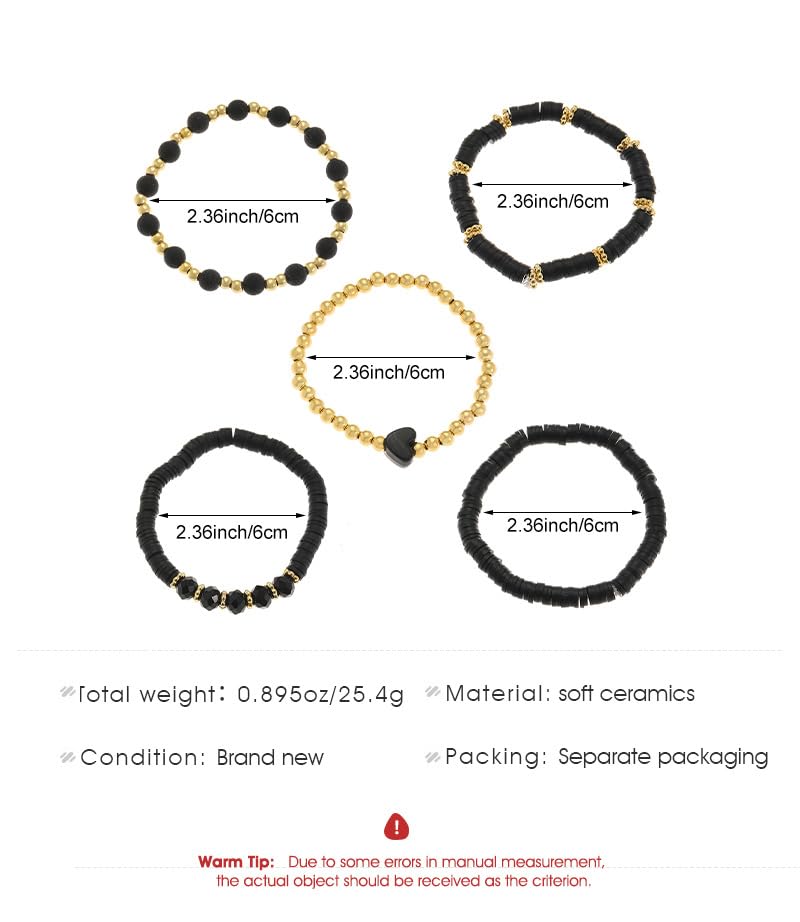 Alegend Titanium Steel (Not Rust, Resist Corruption, Easily Clean) 18K Gold Plated Single Bracelets + 14K Gold Plated Stackable Multilayer Bracelets - style: 14K Gold Plated Black Beaded