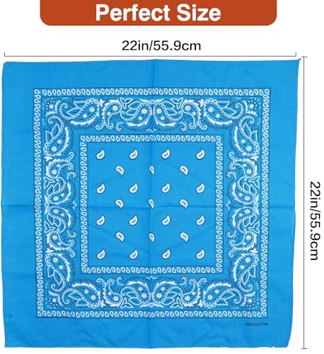 Raylarnia Bandana Multi-Purpose 100% Cotton Headbands for Women, 22 inch Paisley Cowboy Bandanas for Men - color: Blue