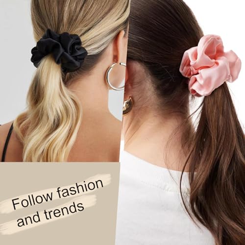 Hair Scrunchies for Women - Hair Ties No Damage Both for Thick Hair or Thin Hair Curl Hair No Crease Scrunchies Ponytail Holder No Hurt Your Hair - color: Black Brown Light pink Gray