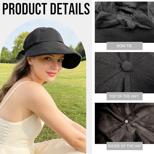 Women Wide Brim Sun Hat Adjustable Packable Beach UV Protection Gardening Hats - color: Black-01