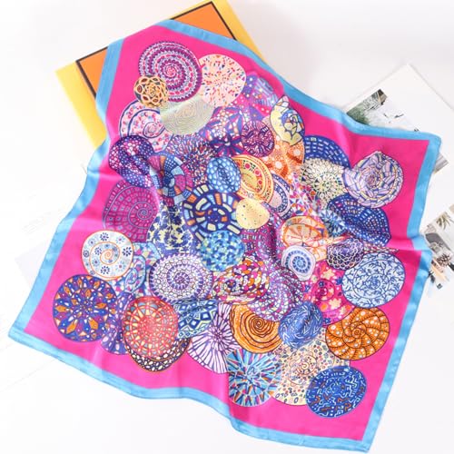 vimate Head Scarf for Women Hair 27'' Square Satin Silk Feeling Bnadana Neck Scarf Handbag Accessories Etc - color: E31#. Disk Flower