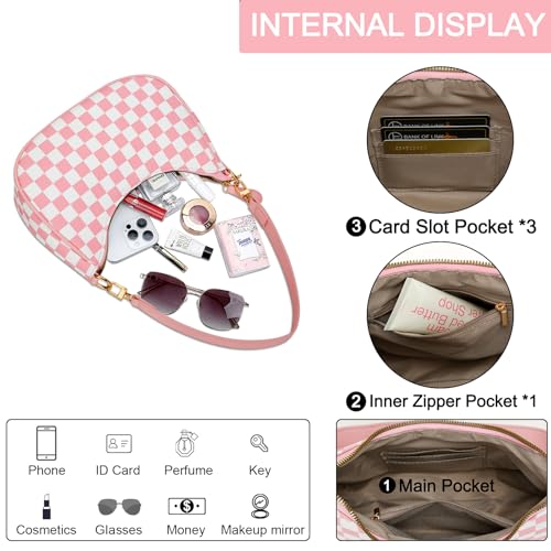 KKXIU Shoulder Bag for Women Cute Hobo Purses and Handbags Retro Clutch Underarm Purse | Cute - color: Pink&white