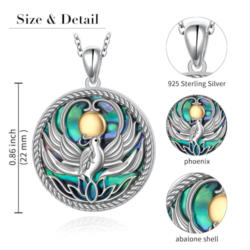 925 Sterling Silver Animal Necklaces Lion/Cat/Phoenix/Bunny/Koalas Necklace Adjustable Chain Animal Lover Pendant Jewelry for Women Men - style: Phoenix- Abalone Shell