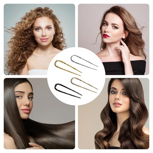 4 Pcs U Shaped, Metal French Twist Hair Pins, Hair Forks for Buns, Updo Accessories for Women & Girls and All Hair Types, Stylish Elegant