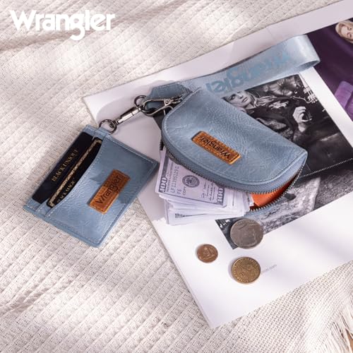 Wrangler KeyChain Wallet Wristlet Wallets for Women Dual Pouch Wristlet with Zipper Womens Credit Card Holder Wallet - color: A-Jean