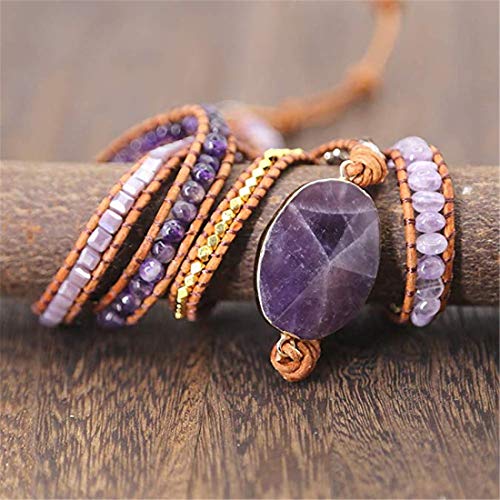YGLINE Boho Handmade Wrap Leather Tube Crystal Stone Bracelet for Women - color: Amethyst