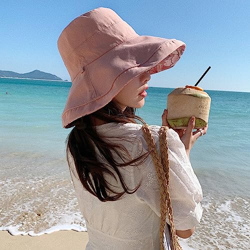 HUAMULAN Women Summer Sun Hat Wide Brim Wired Edge Floral Beach Bucket Hats Reversible Foldable Travel UV Protection Lady Hat - color: M1744-pink