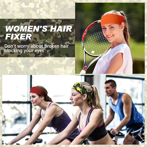 18 Pcs Sports Sweatbands for Men Women Camo Headbands Workout Non Slip Headbands Breathable Head Band Fitness Stretchy Unisex Hairband for Yoga Running Cycling Ball - color: Retro Colors