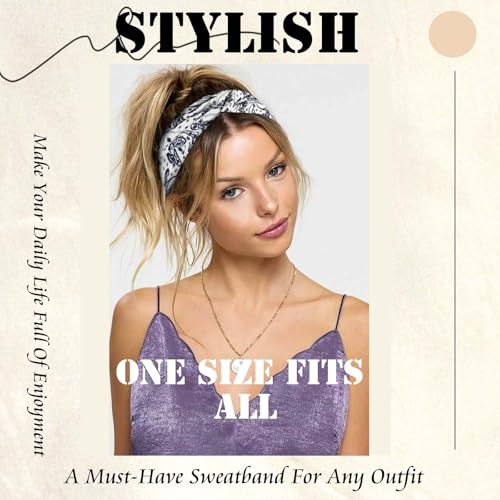 Boho Bandana Headband For Women Wide Headbands Knotted Turban Head Wraps Cute Head Scarf Hairband Paisley Fashion Hair Wrap Turban Bands Workout Bandana Hair Accessories For Women 4 Pack - color: Style 123