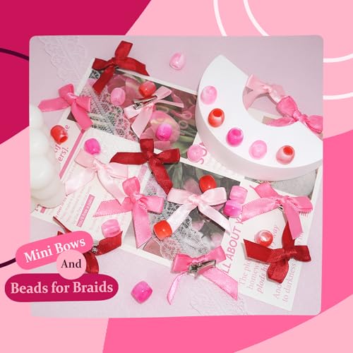 Red Hair Beads Coquette Bow Hair Clips Large Dreadlock Beads Braid Beads for Women Girls - color: Red