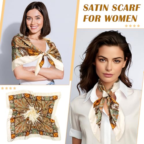 JATEBI 27''/35'' Women Large Satin Scarf Silk Feel Square Wraps Big Hair Bandanas Vintage Print Solid Color Bandana Scarves - color: Pink, Red, White, Orange, Green, Black Classic, size: 35'' Large