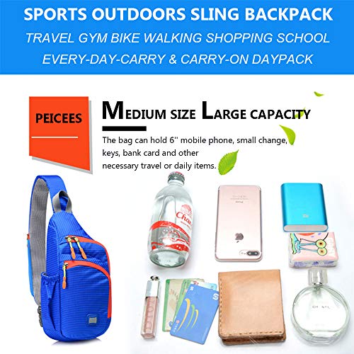 Peicees Small Sling Backpack Waterproof Unisex Shoulder Bag Chest Crossbody Daypack - color: Blue, size: Small