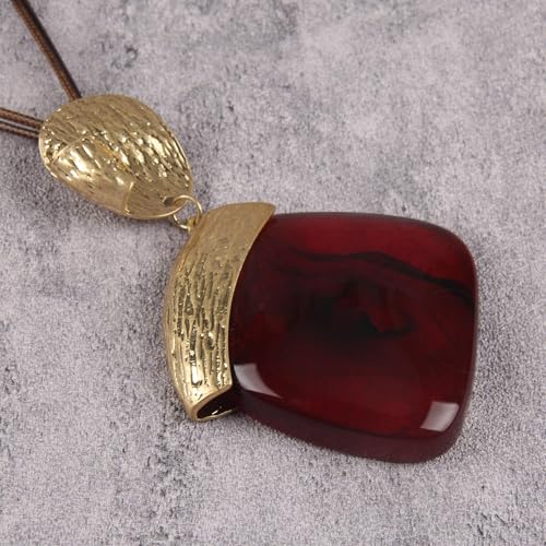 Leather Necklace for Women Large Pendant Hippie Choker Necklace Vintage Sweater Necklace Chunky Boho Necklaces for Women - style: Leather Chain Necklace