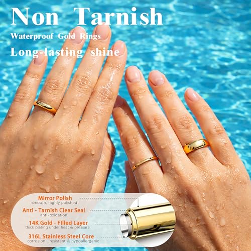 Gold Band Rings for Women Men Non Tarnish, Wedding 14K Gold Plated Stackable Ring Set for Couples, Dainty Thin Plain Simple Promise Dome Band Thumb Pinky 1mm 3mm 5mm Jewelry Gift Comfort Fit Size 3-13 - color: Gold-1mm 3mm 5mm, size: 3