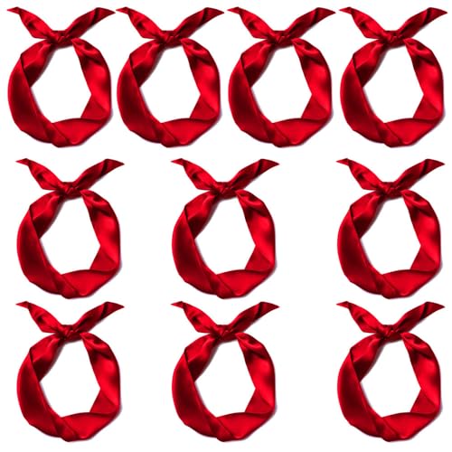 10 Pcs Long Thin Small Skinny Scarf Satin Neck Tie Ribbon Choker for Women Girls - color: Red