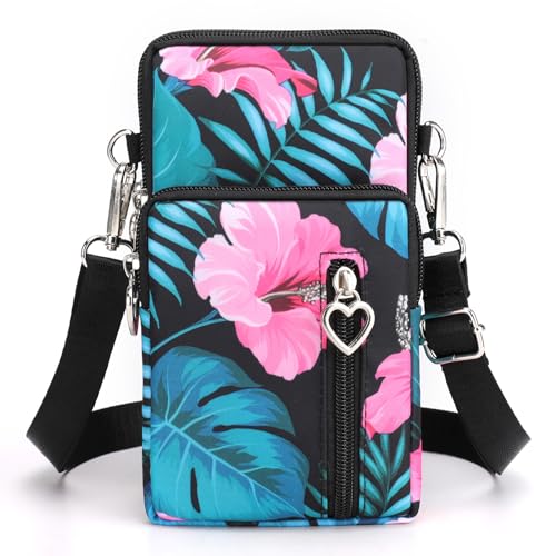 JANKS Small Crossbody Bag for Women - Mini Phone Purses with Crossbody Strap and Wallet - Nylon Arm Bag - color: B-amaryllis