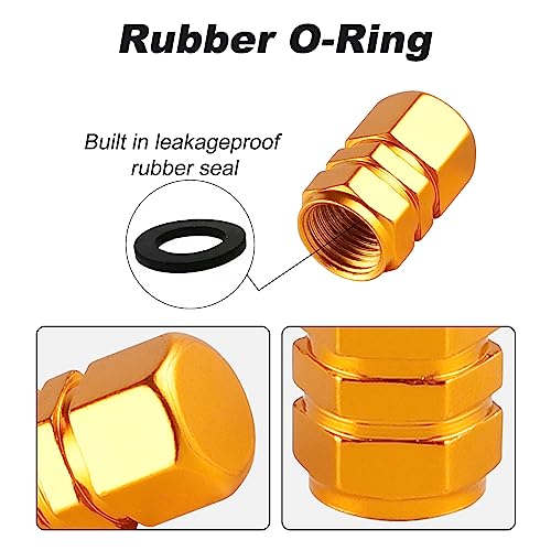 alpmosn Aluminum Tire Stem Valve Caps Wheel Valve Covers Car Dustproof Tire Cap Cover Accessories, Universal for SUV, Car, Bike and Motorcycle, Hexagon Shape (4PCS Gold) - color: Gold