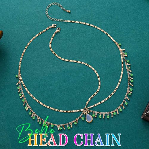 Aukmla Boho Head Chain Opal Rhinestone Headpiece Forehead Fashion Headband Hair Accessories for Women
