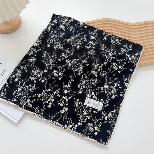 Cotton Bandana,Large Bandanas for Women,Head Coverings for Women,Head Scarf Handkerchief, Square Headband 27" x 27" - color: 27-12-floral-black