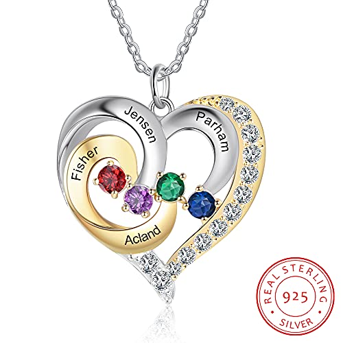 GLAMCARAT Personalized Mothers Necklace with Birthstones customized jewelry - style: 4 stones & names