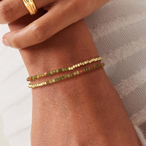 Fettero Beaded Bracelets for Women Charm Natural Stone Handmade Beads White Gold Plated Dainty Gold Bracelets Non Tarnish Boho Summer Beach Vacation Jewelry - color: Mixed-beaded
