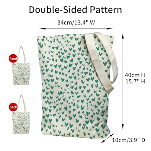 itgowisa Canvas Tote Bag for Women, Tote Bag with Zipper Inner Pocket, Zippered Canvas Bag for Shopping Work Grocery Everyday - style: Heart