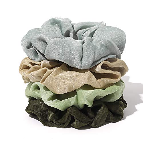Silk Satin Scrunchies Women Hair Ties - Ivyu Big Scrunchy Ponytail Holder No Crease Hair Bands Soft Elastic No Hurt Your Hair for Vsco Girl Women Gray Dark Green Light Green Beige - color: Gray Dark Green Light Green Beige