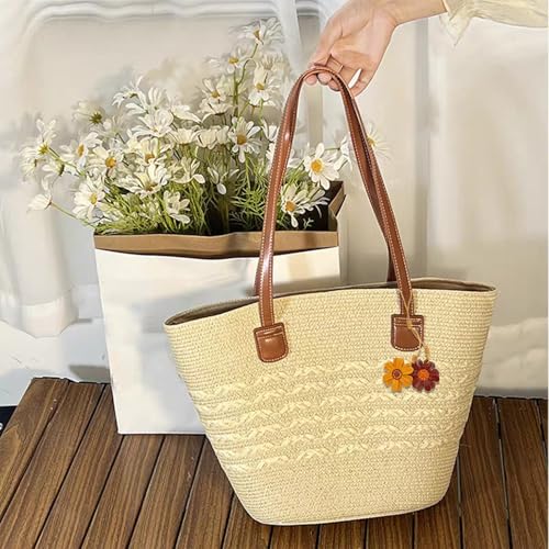 Handmade Genuine Leather Flower Bag Charm-Boho Accessories Leather Flowers Key Chain Purse Pendant Charms - color: D