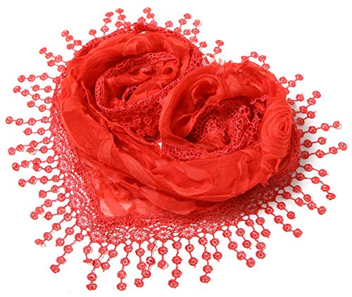 Cindy & Wendy Floral Embroidered Lace Triangle Scarf for Women - color: Red