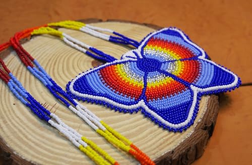 Handmade Native American Style Tribal ethnic Seed Bead Beaded Layered Medallion Necklace #1 - color: Butterfly Blue