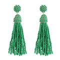 NLCAC Women's Beaded tassel earrings Long Fringe Drop Earrings Dangle 6 Colors - color: dark green