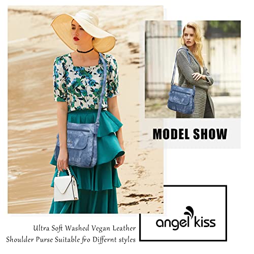 Angelkiss Small Womens Crossbody Bag Leather Shoulder Purse for Women Hobo Bag with Adjustable Shoulder Strap - color: Lake Blue