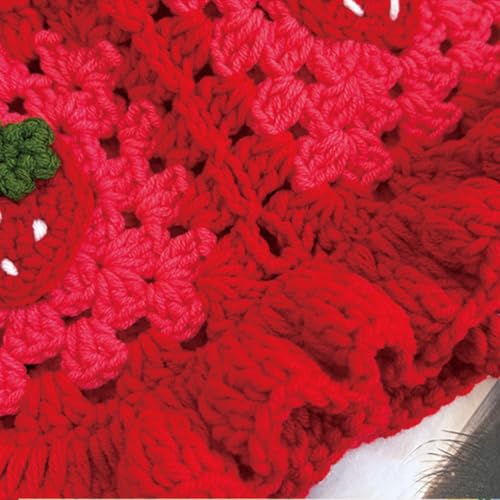 KORADI Womens Crochet Bucket Hat Ruffled Brim Knitted Hats Winter Boho Handmade Caps - color: Red-strawberry