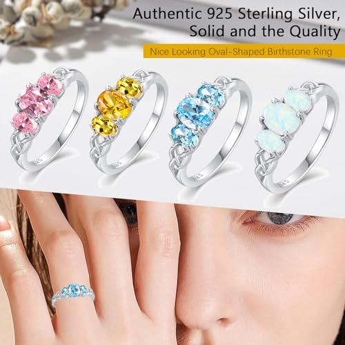 Celtic Birthstone Rings for Women 925 Sterling Silver Celtic Knot Ring 3-Stone Promise Rings for Her Wife Birthday Anniversary Wedding Jewelry - color: 10-Oct-Pink Tourmaline