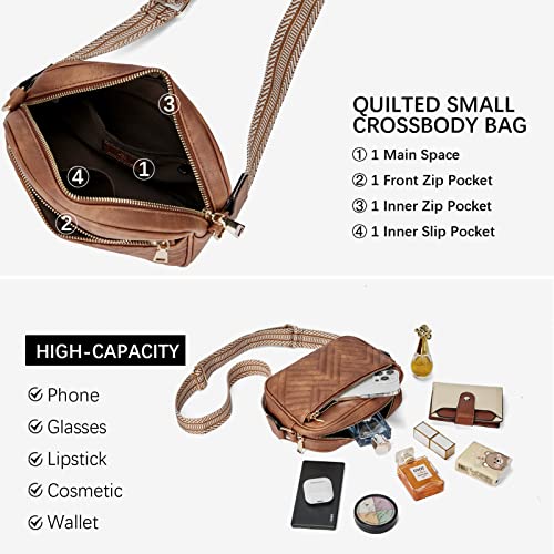 BOSTANTEN Quilted Crossbody Bags for Women Vegan Leather Purses Shoulder Handbags with Wide Strap - color: Brown