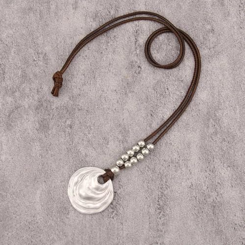 Bohemian Necklaces for Women Long Leather Necklace with Large Pendant Chunky Boho Hippie Jewelry Pendant Chocker Necklace - style: Large Statement Pendant Necklace