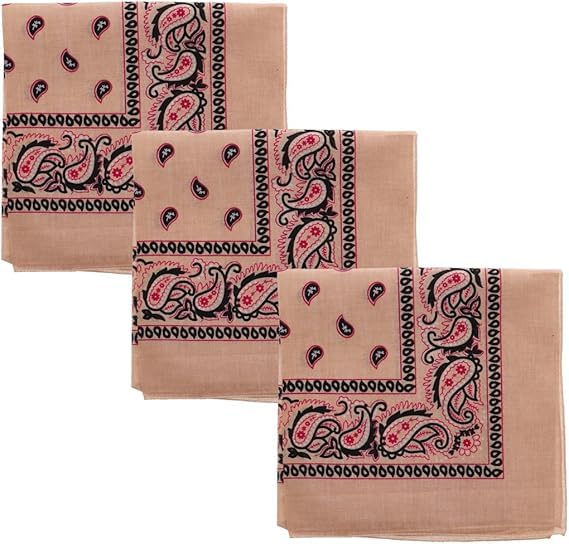Motique Accessories Two Tone Paisley Bandana - Set of 3 - color: Tan