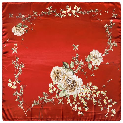 vabovin Satin Head Scarf for Women Silk Like Hair Scarf, 35 x 35 in | Silk Feel Fabric, Hair Wrap for Sleeping, Headscarf and Neck Scarf, Square Bandana Style, Fashion Accessory - color: 039 Red Peony