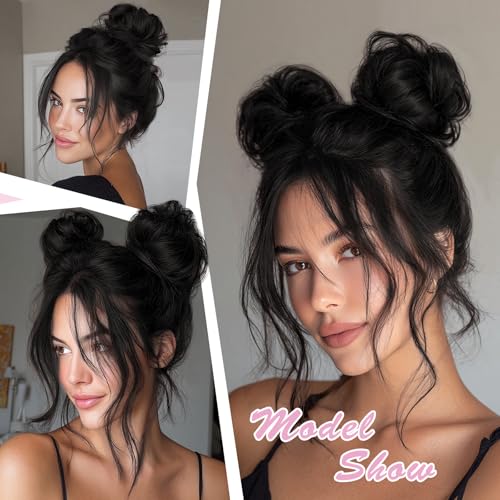 Messy Bun Hair Piece 100% Real Human Hair Chignons Scrunchie Tousled Fluffy Bun Scrunchie Wig Stretchy Band Messy Buns Hair Clip Fake Messy Hair Buns Hair Pieces for Women Black - color: Natural Black