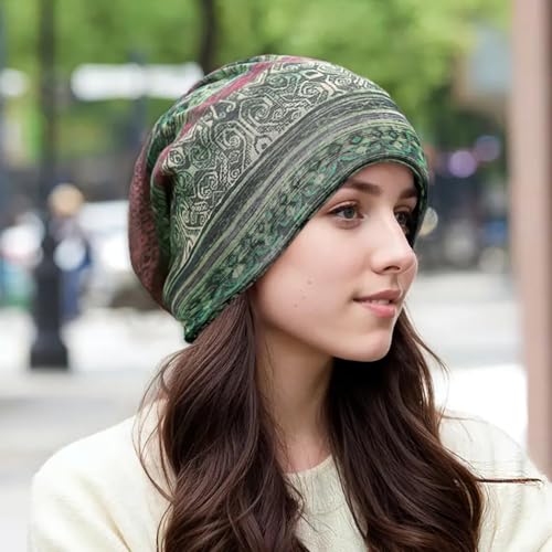 Women's Slouchy Beanie Cap Chemo Headwear Hats Scarf - color: C - Green Blue