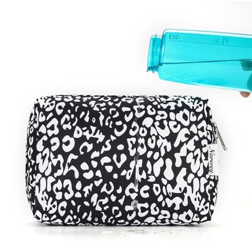 Narwey Cute Cheetah Makeup Bag Travel Cosmetic Bag Organizer Toiletry Bag Make Up Bags with Compartments for Women (Large, Black Leopard-1) - color: Black Leopard-1, style: Large